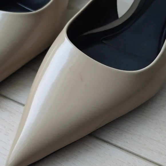 Massimo Dutti Heeled slingback pointed beige nude/ sandals kitty heel - Picture 8 of 11